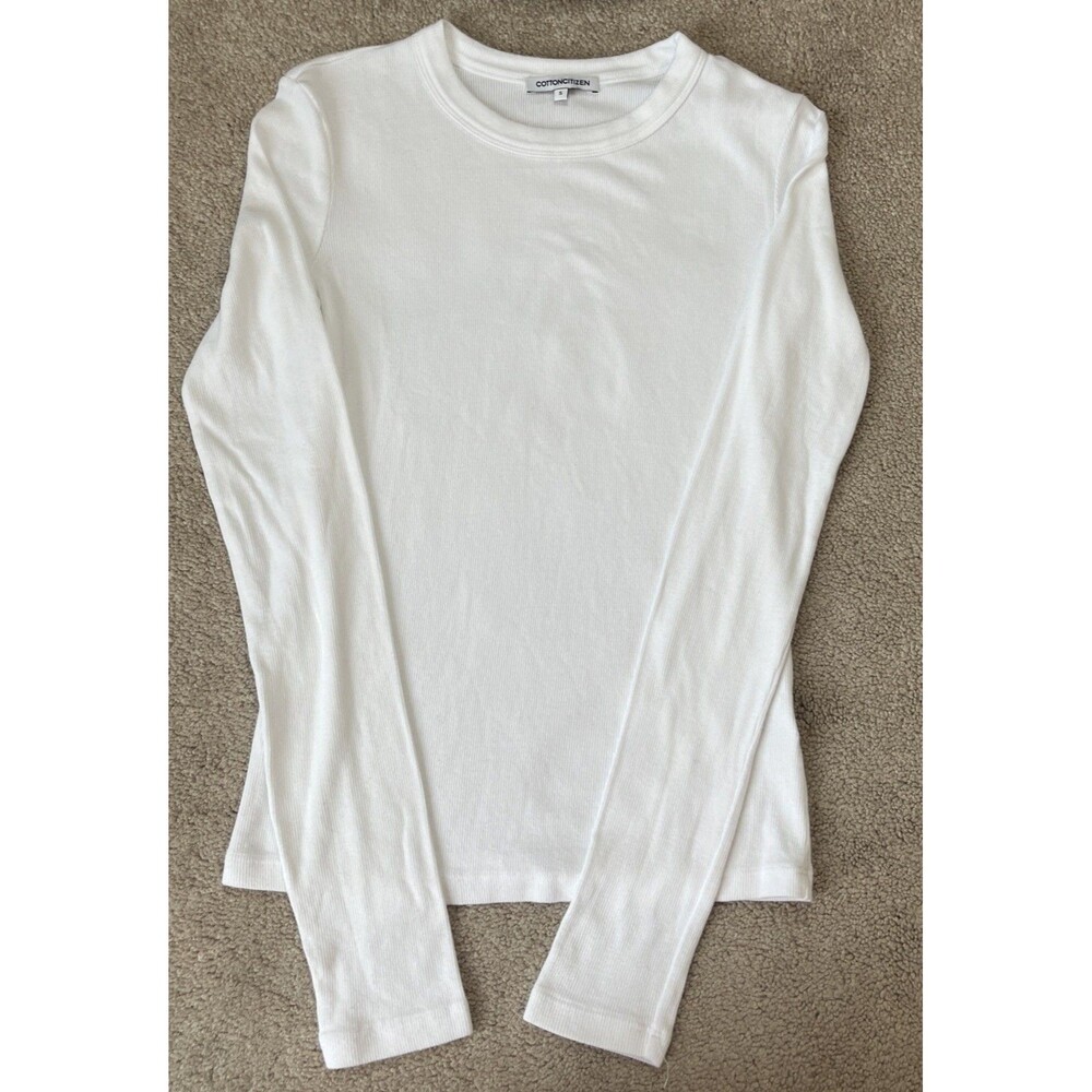 Cotton Citizen Ribbed T-Shirt Womens Small Verona White Long Sleeve Neutral